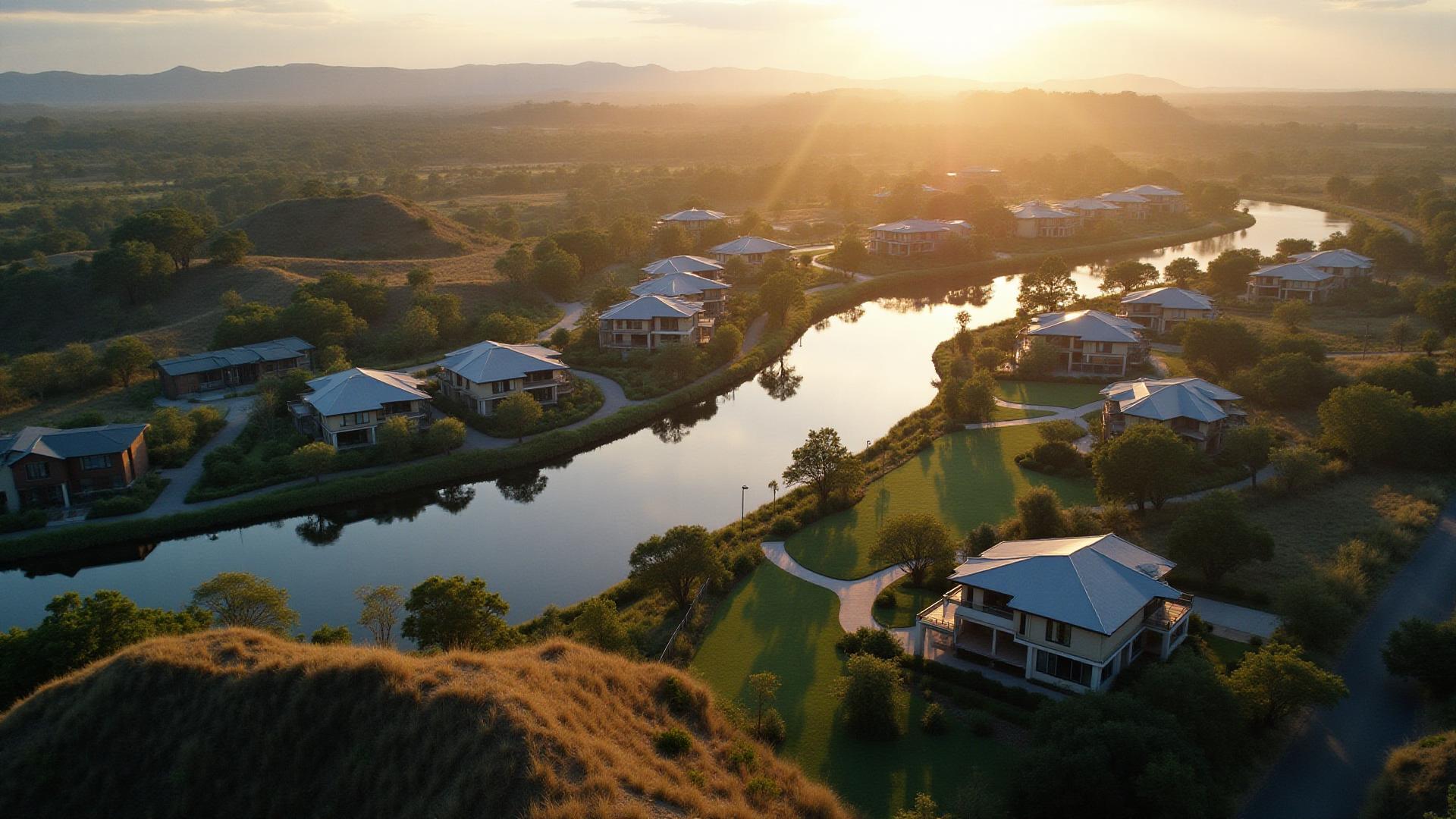 Scenic aerial view of Googong Central at sunrise
